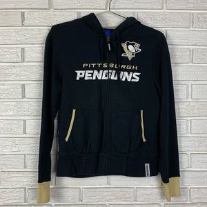 NHL Pittsburgh Penguins Zip Up Hoodie Black and Gold Size Small